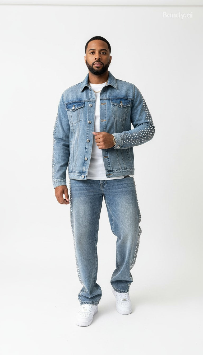 JAQUETA JEANS C/ STRASS NAS MANGAS ✨