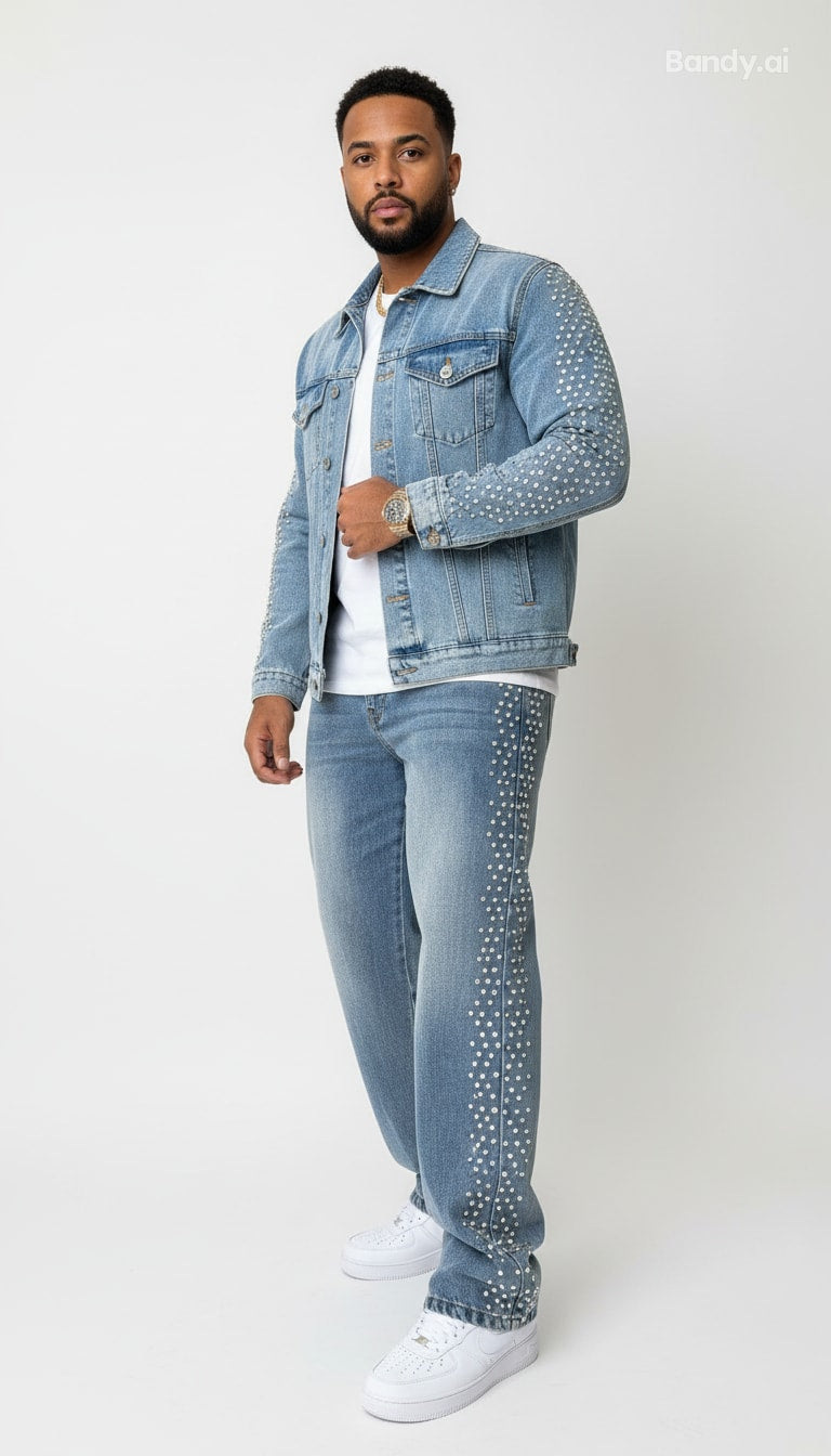 CONJUNTO JEANS COM STRASS LATERAIS ✨✨