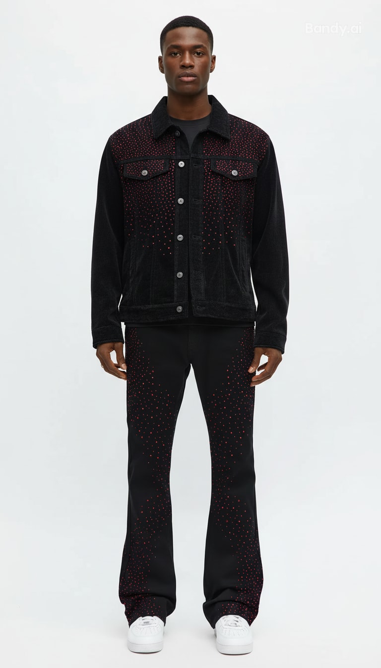 JAQUETA JEANS BLACK STRASS RED ✨