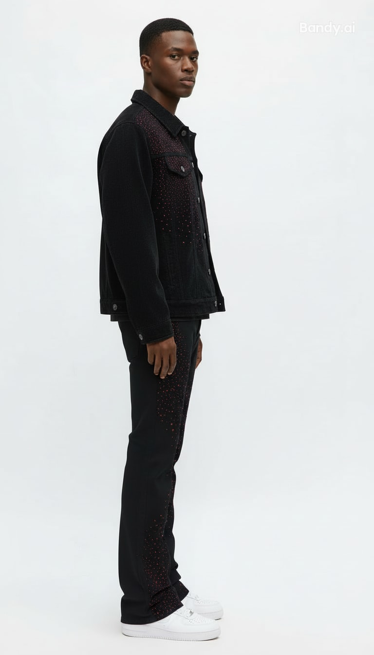 CONJUNTO BLACK JEANS FLARE RED STRASS ✨