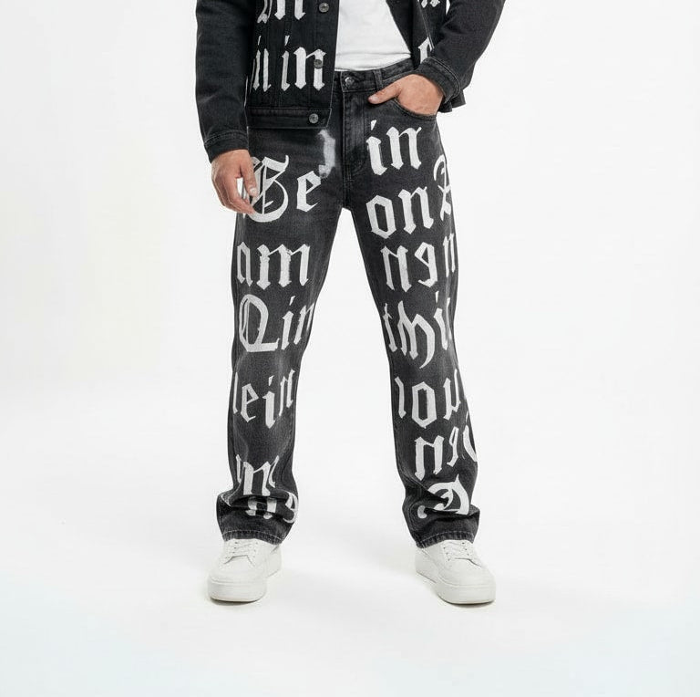 CALÇA JEANS CINZA GRAFITE OVERSIZED LYRICS .