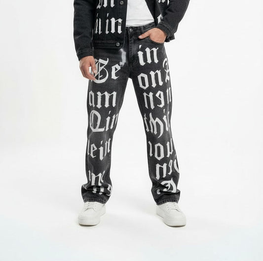 CALÇA JEANS CINZA GRAFITE OVERSIZED LYRICS .