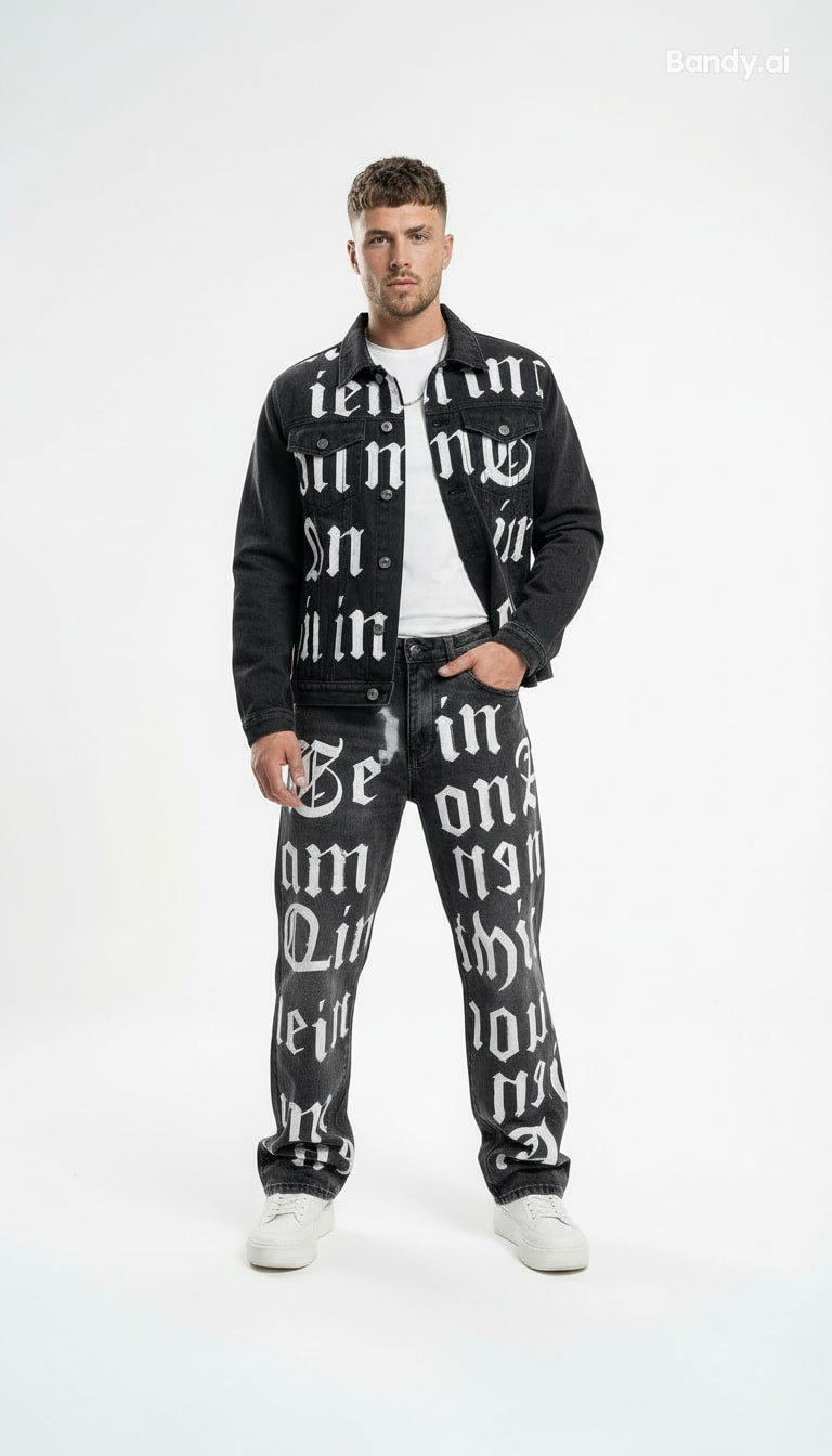 JAQUETA JEANS CINZA GRAFITE OVERSIZED LYRICS