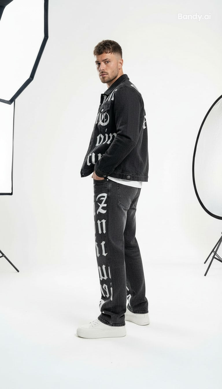 JAQUETA JEANS CINZA GRAFITE OVERSIZED LYRICS