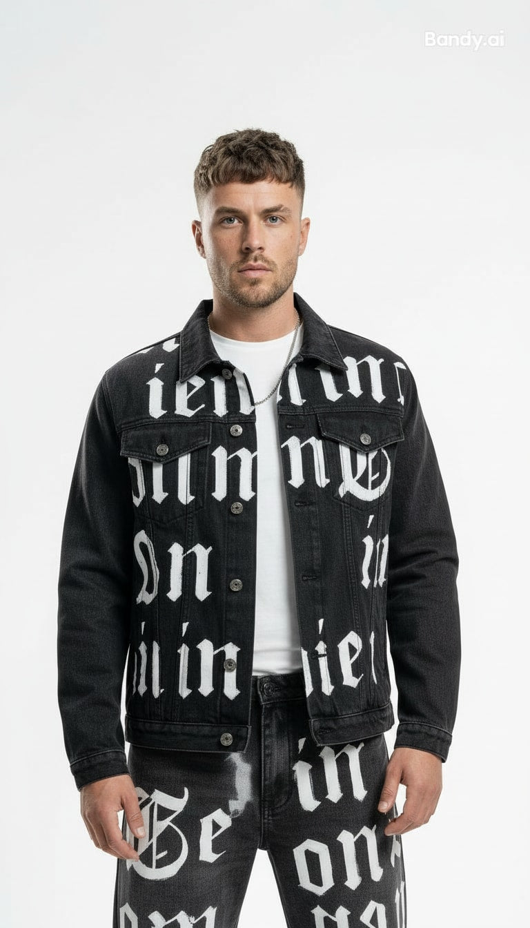 JAQUETA JEANS CINZA GRAFITE OVERSIZED LYRICS