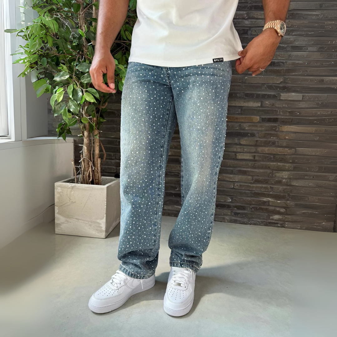 CALÇA JEANS BAGGY STRASS ✨