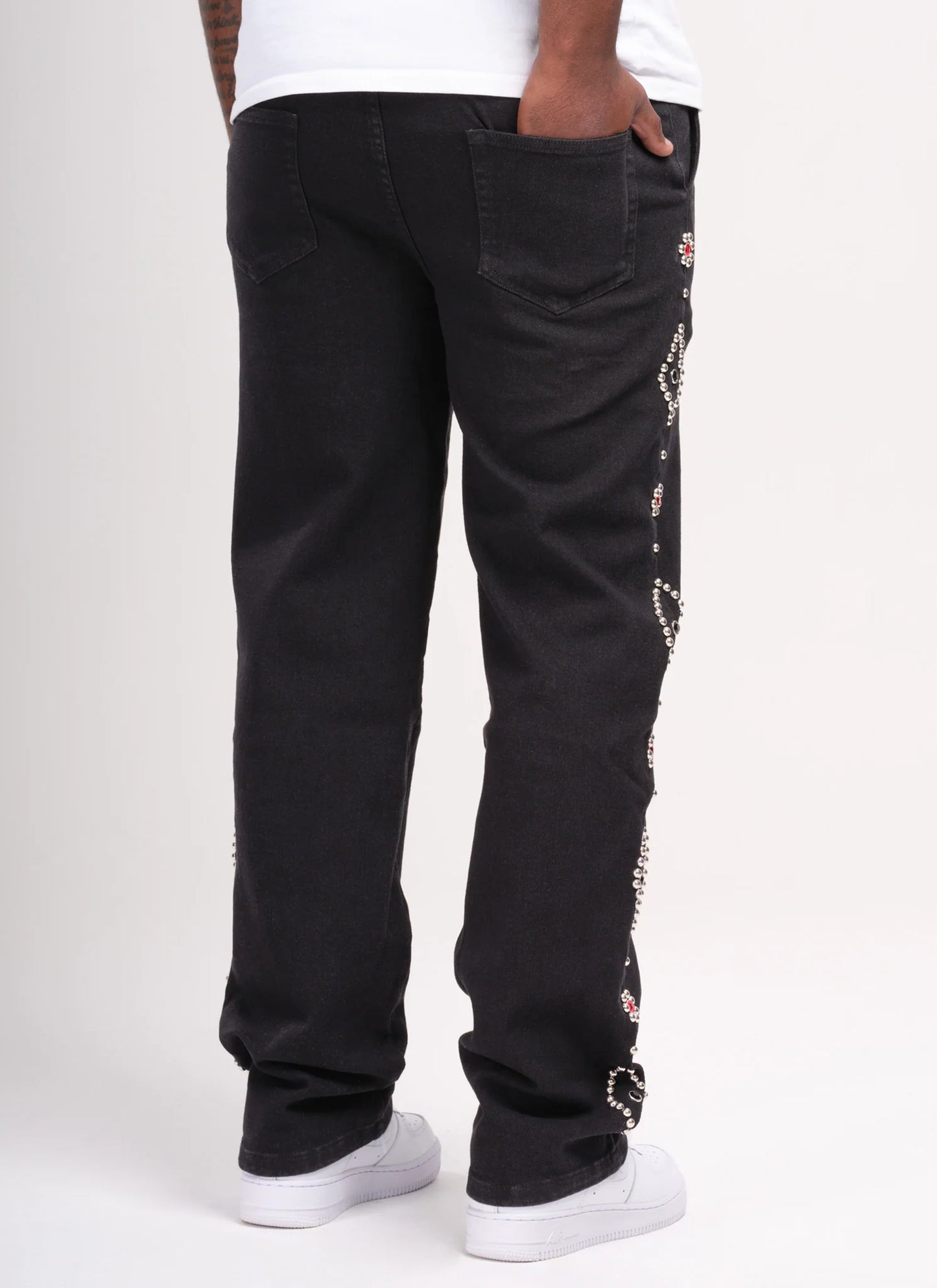 CALÇA BLACK BAGGY TACHAS CUSTOM LATERAL