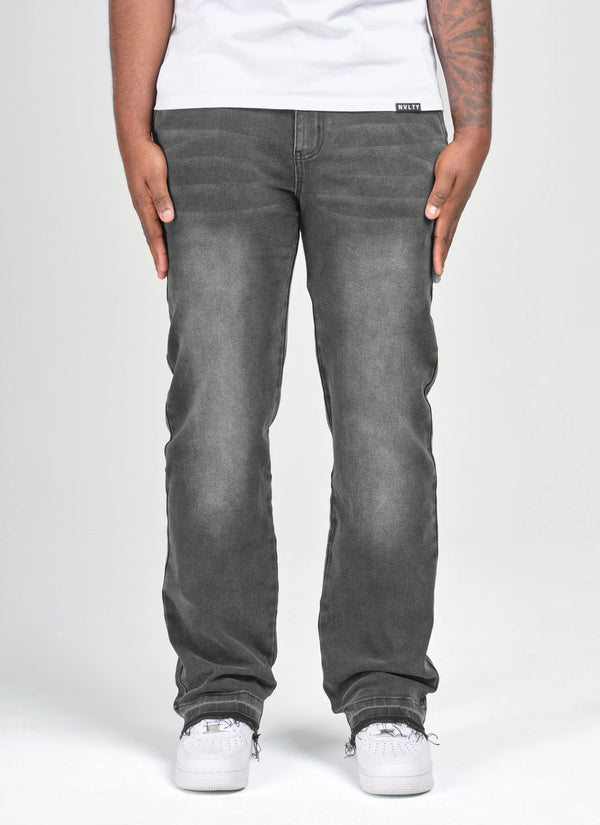 CALÇA BAGGY CINZA MARMORIZADA C/ BARRA DESFIADA