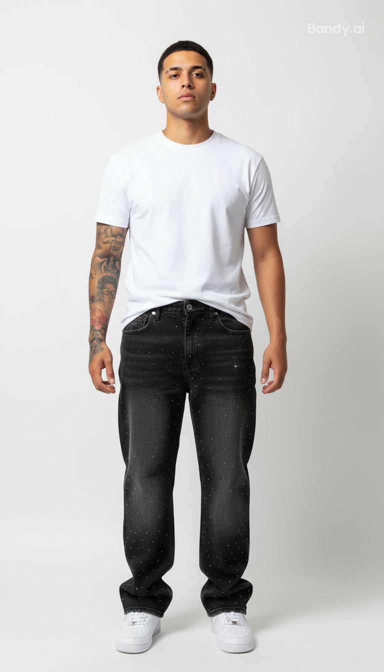 CALÇA BAGGY JEANS MARMORIZADA STRASS ✨✨