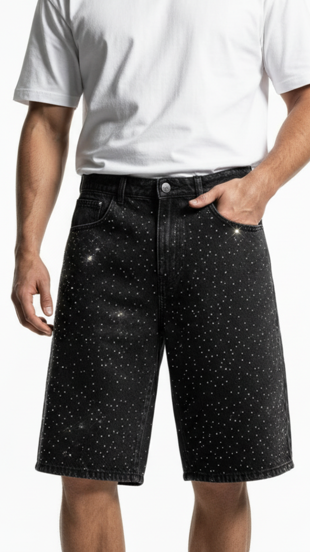 BERMUDA OVER JEANS BLACK STRASS ✨