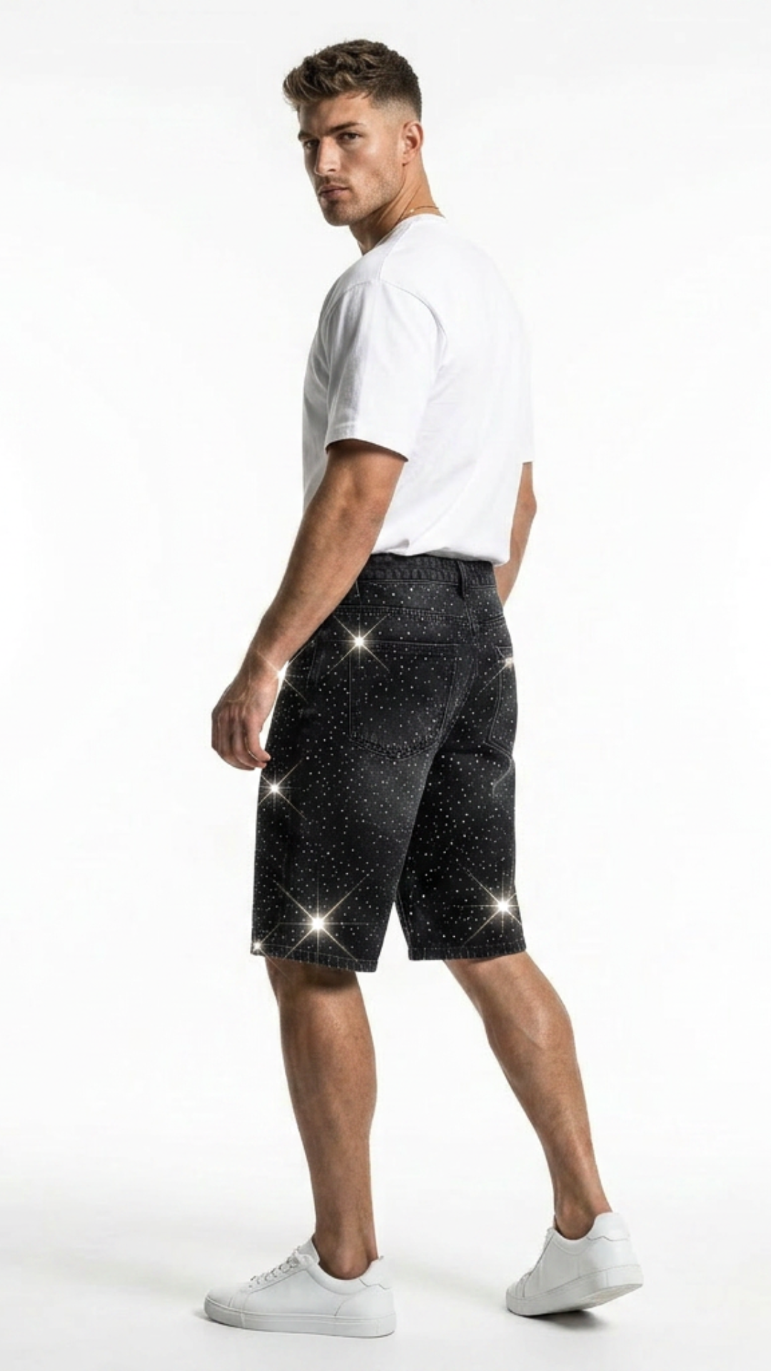BERMUDA OVER JEANS BLACK STRASS ✨