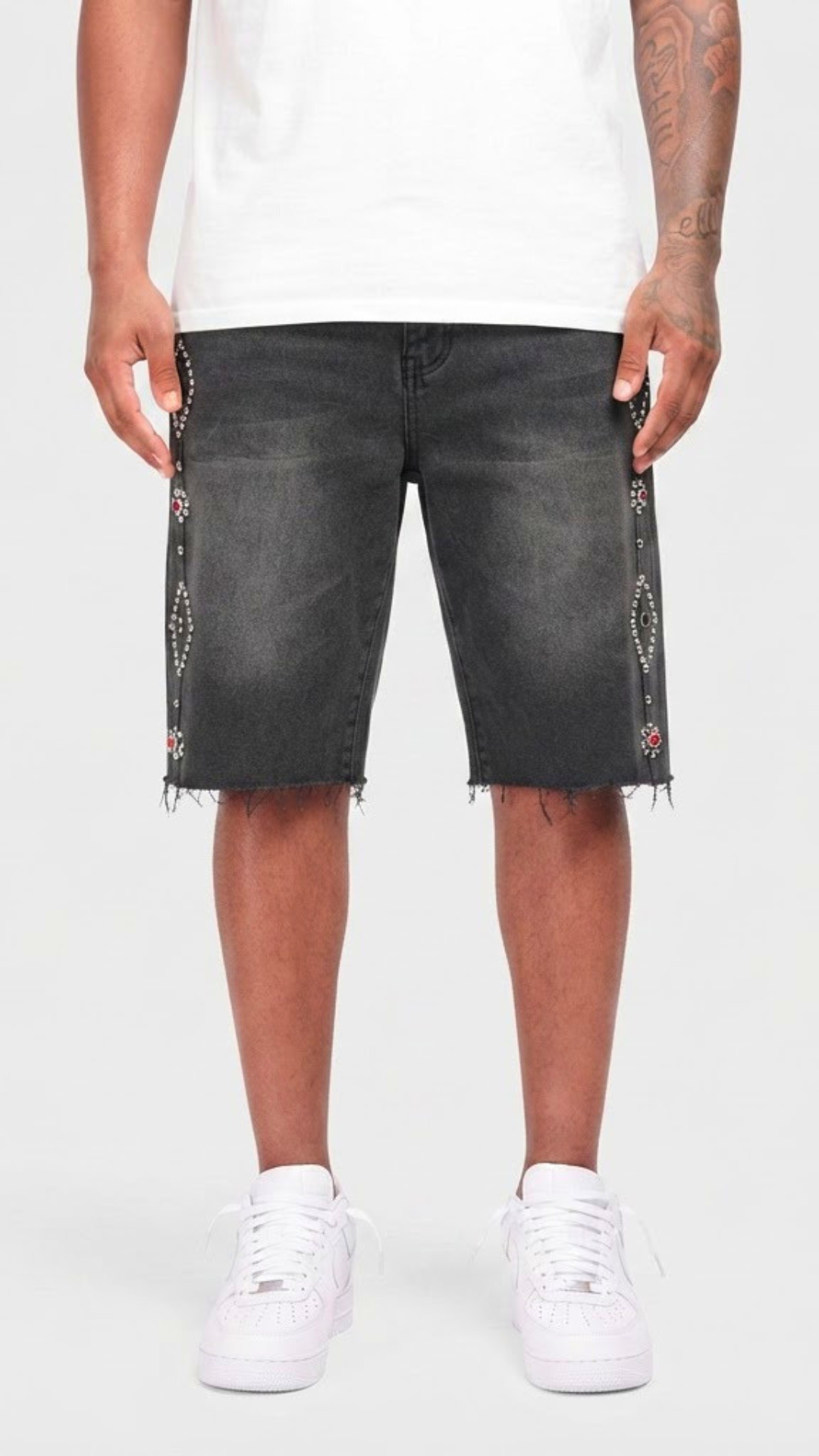 BERMUDA CINZA TACHAS CUSTOM LATERAL