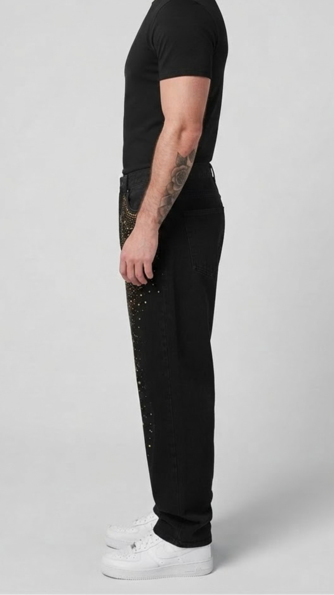 CALÇA BLACK BAGGY STRASS DOURADO✨