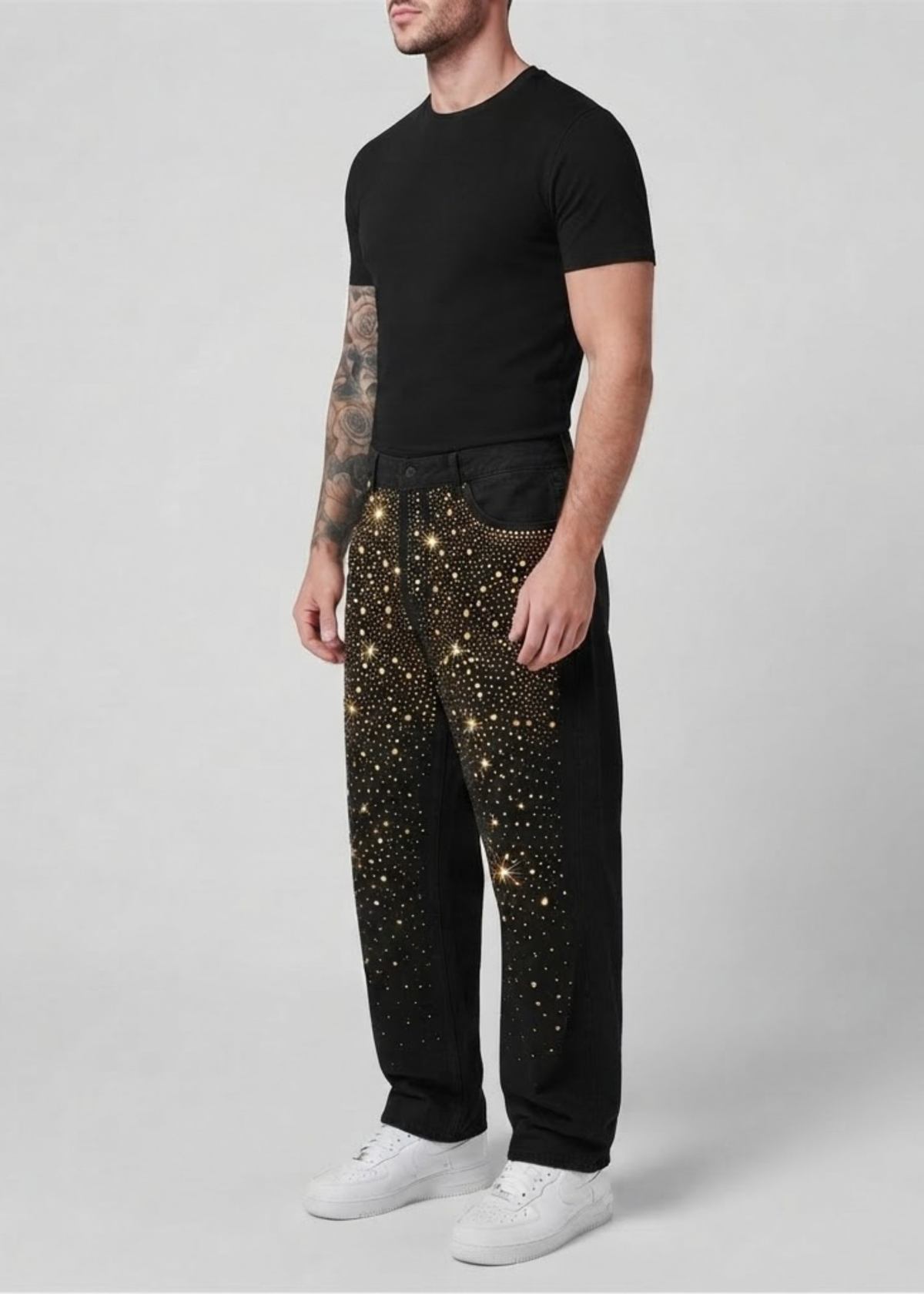 CALÇA BLACK BAGGY STRASS DOURADO✨