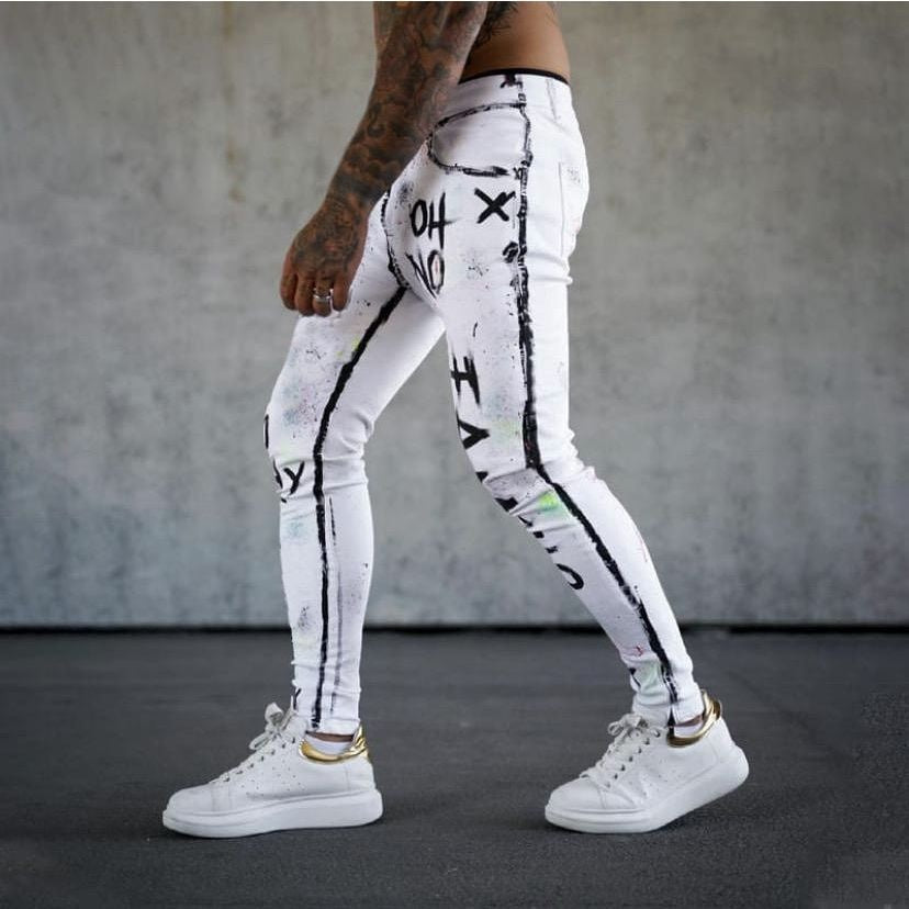 CALÇA BRANCA SKINNY SKULL PAINT.