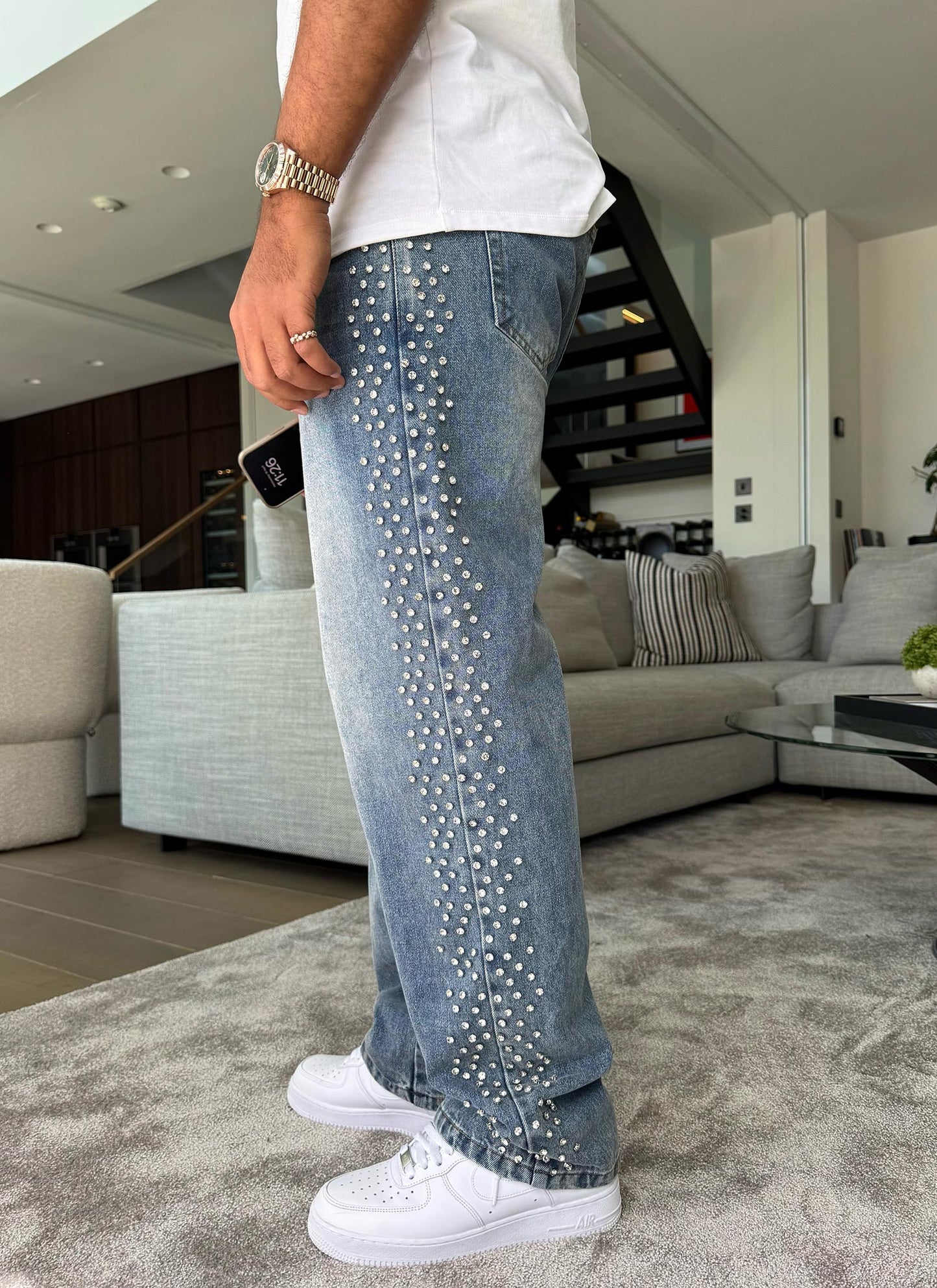 CALÇA JEANS BAGGY STRASS LATERAIS ✨