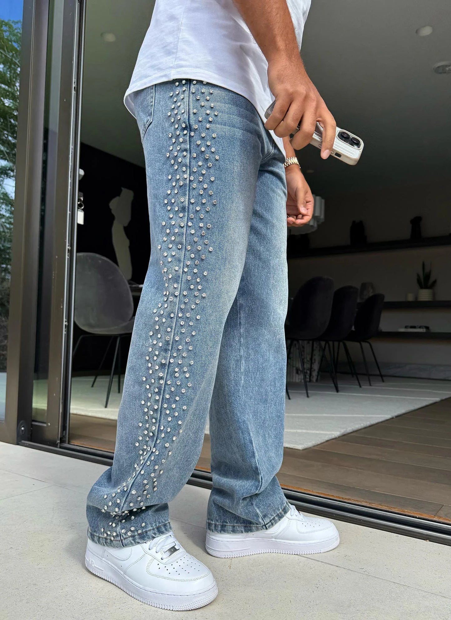 CALÇA JEANS BAGGY STRASS LATERAIS ✨