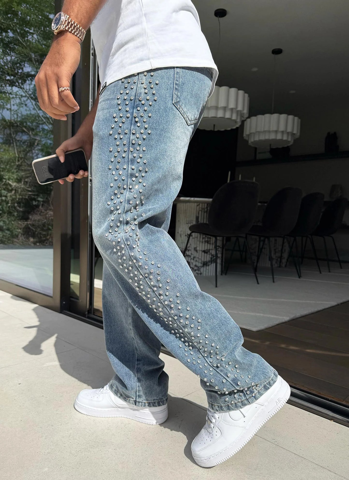 CALÇA JEANS BAGGY STRASS LATERAIS ✨