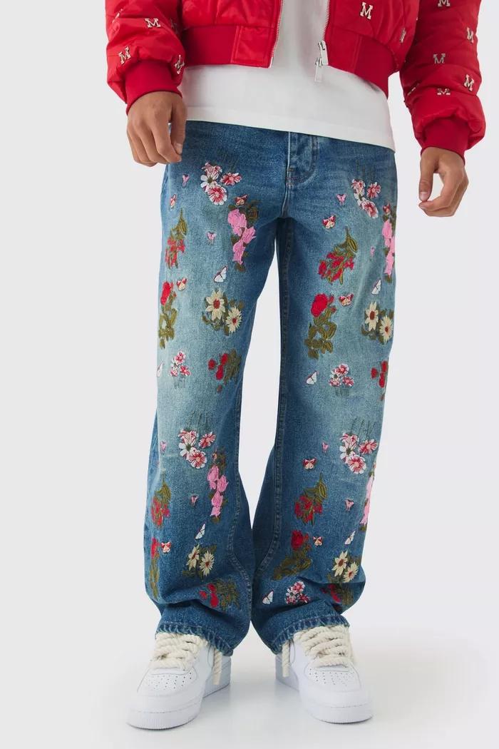 CALÇA JEANS BLUE OVERSIZED COM APLICAÇÃO 🌹