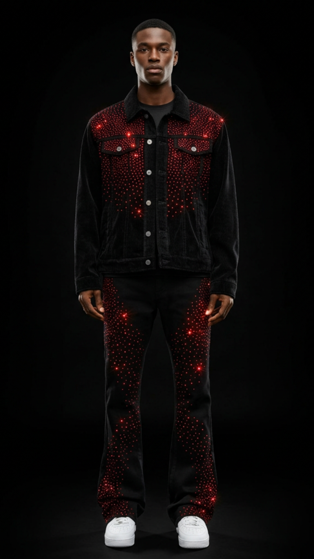 CONJUNTO BLACK JEANS RED STRASS ✨