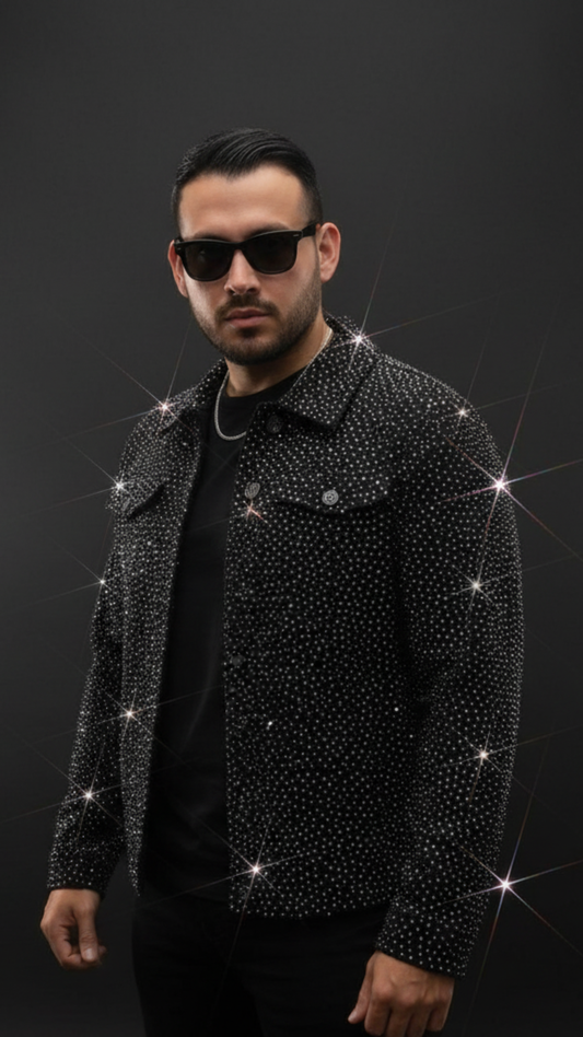 JAQUETA JEANS ALL BLACK STRASS ✨