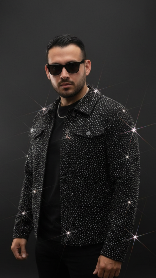 JAQUETA JEANS ALL BLACK STRASS ✨