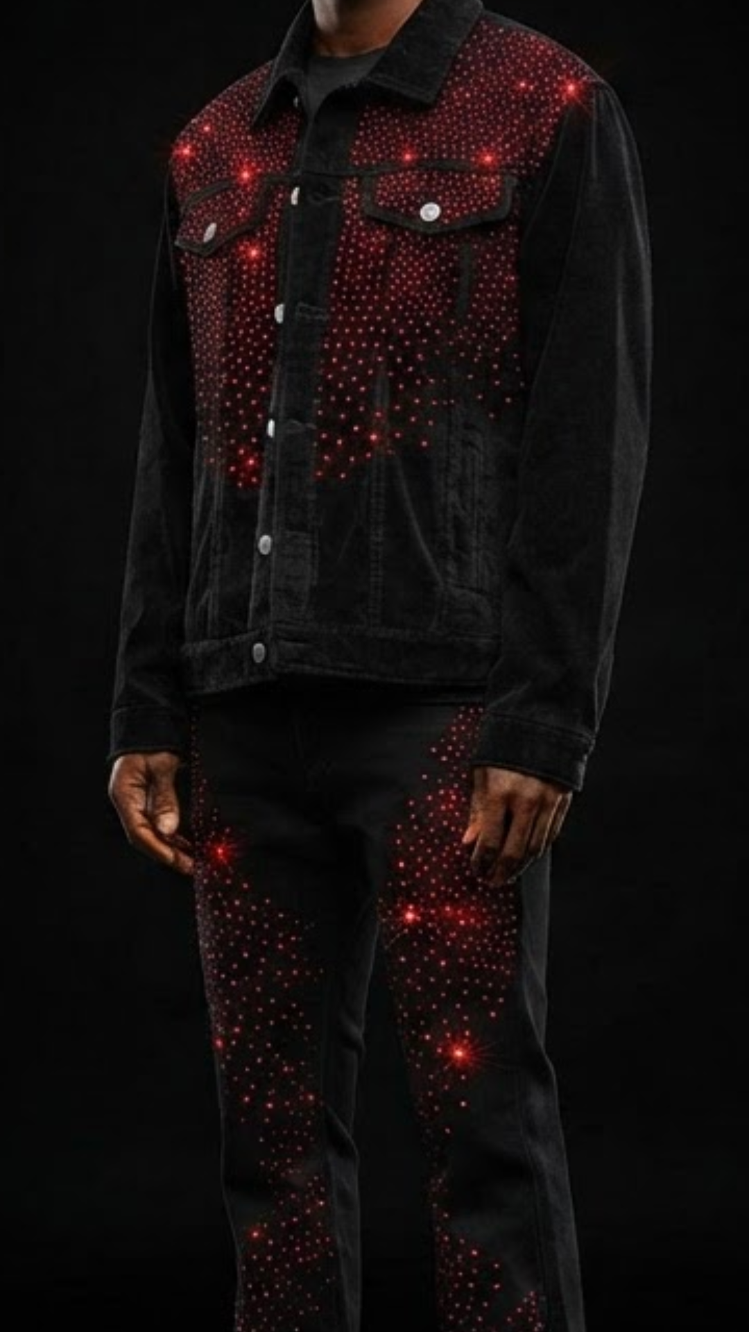 CONJUNTO BLACK JEANS RED STRASS ✨