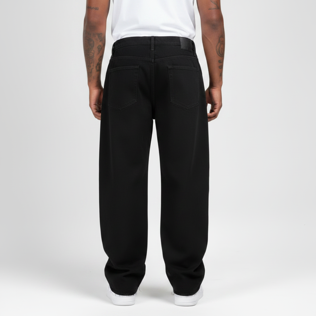 CALÇA BAGGY JEANS BLACK C/ BARRA DESFIADA