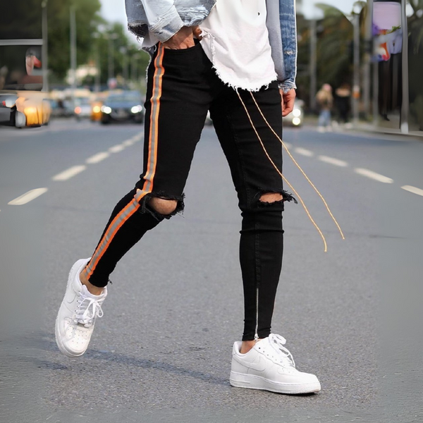 CALÇA JEANS BLACK-ORANGE