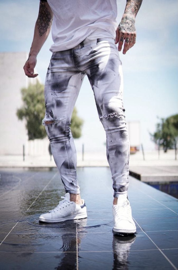 CALÇA BRANCA SKINNY SPLASH BLACK AND WHITE