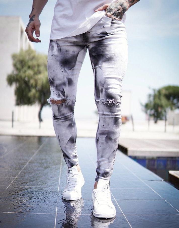 CALÇA BRANCA SKINNY SPLASH BLACK AND WHITE