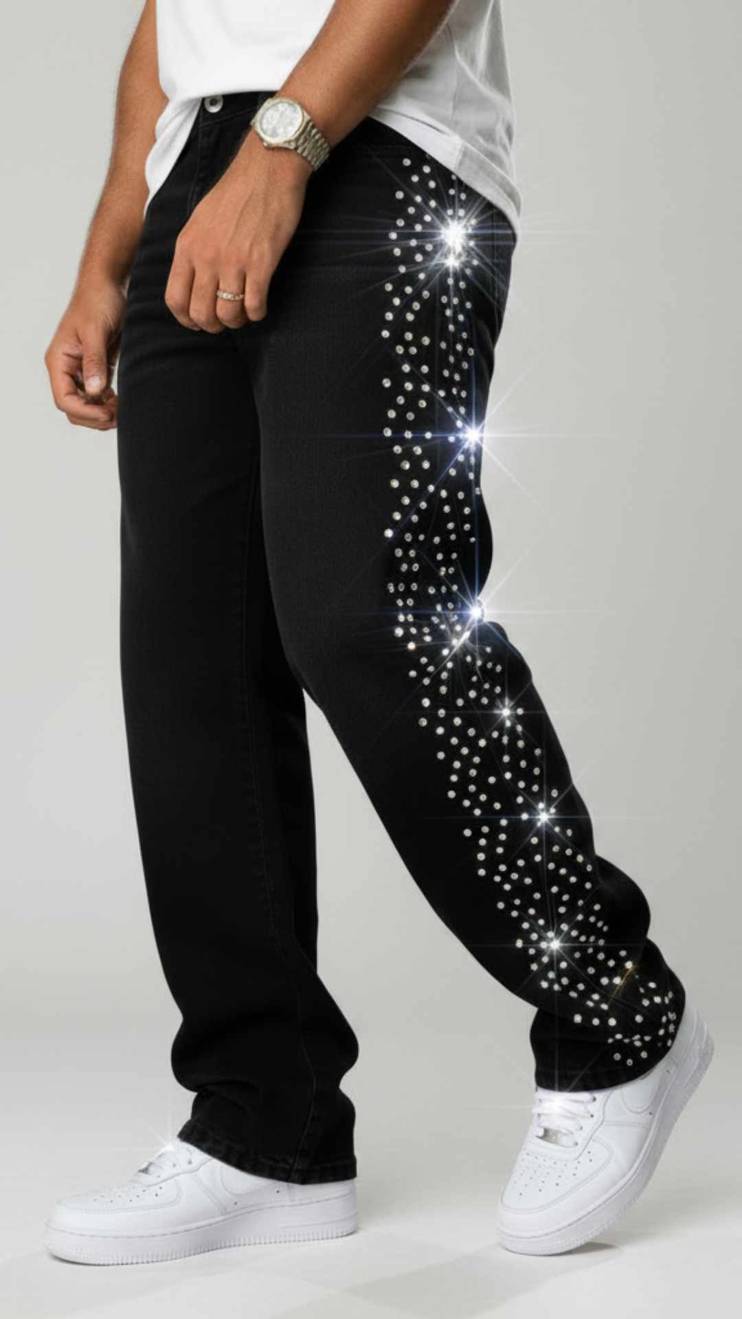 CALÇA BLACK BAGGY STRASS LATERAIS ✨