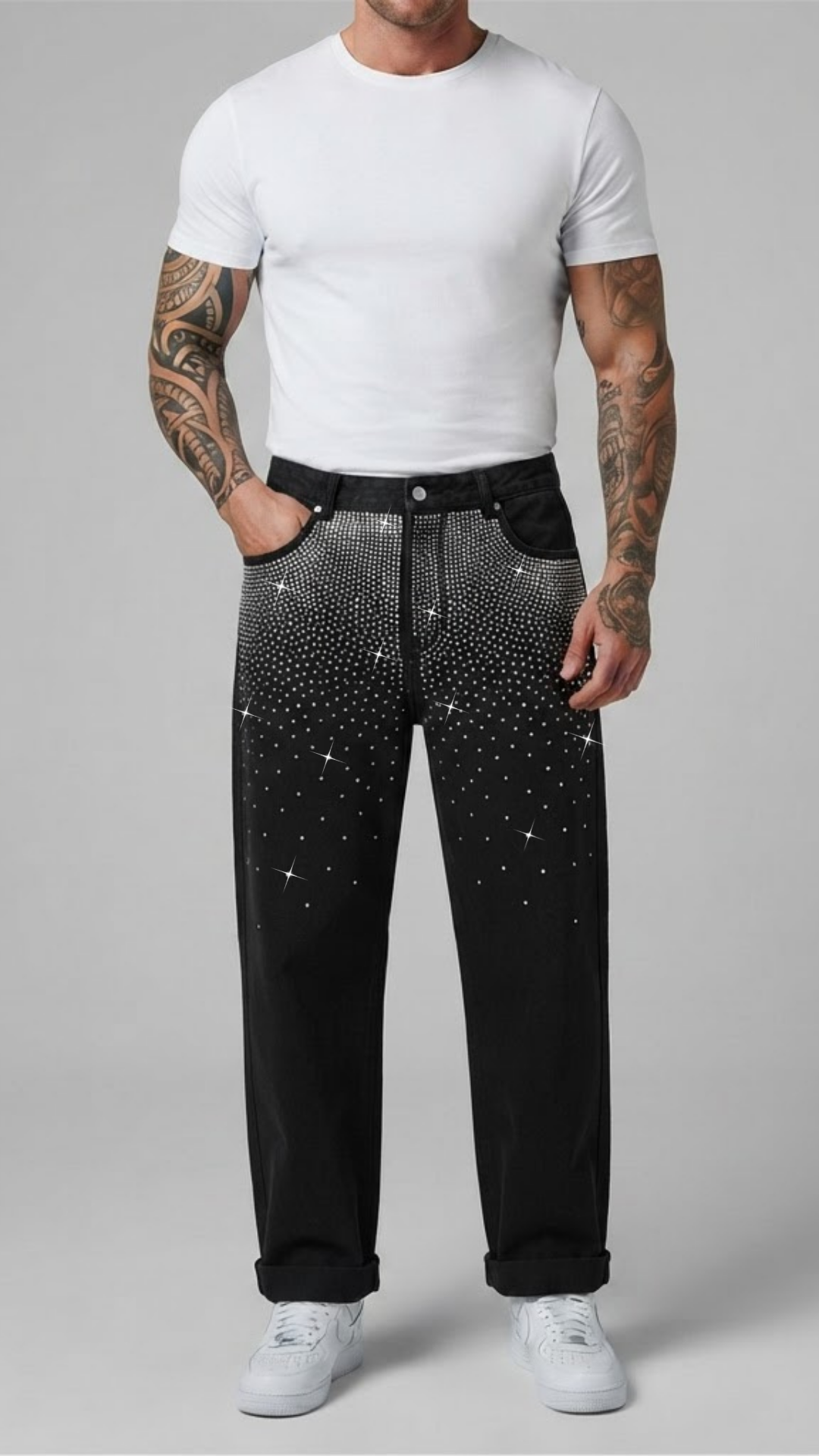 CALÇA BLACK BAGGY STRASS ✨