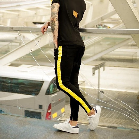 CALÇA JEANS BLACK FAIXA ACETINADA YELLOW