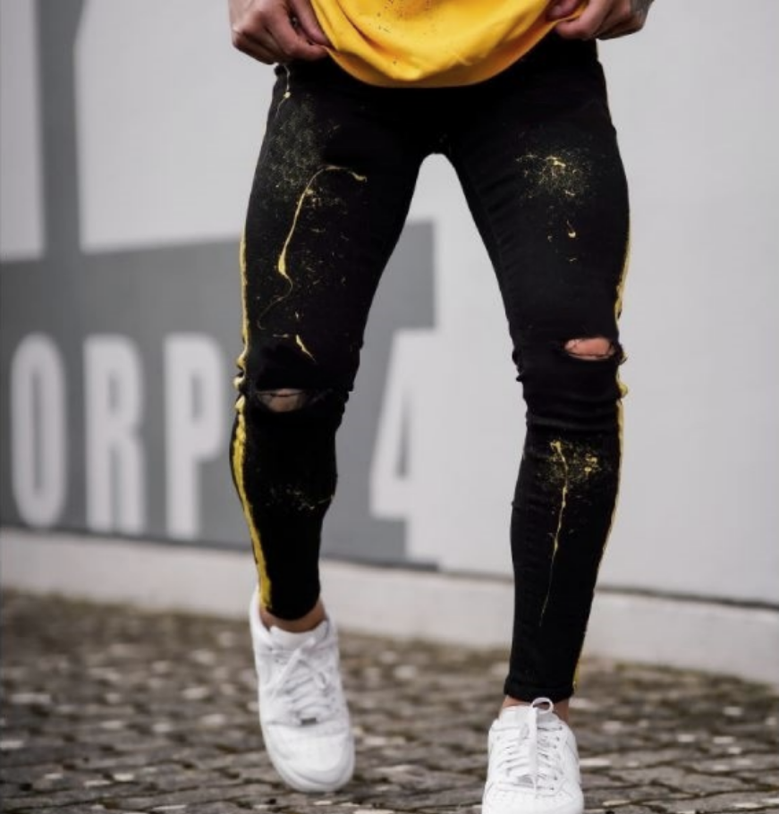 CALÇA PRETA JEANS SPLASH AMARELA