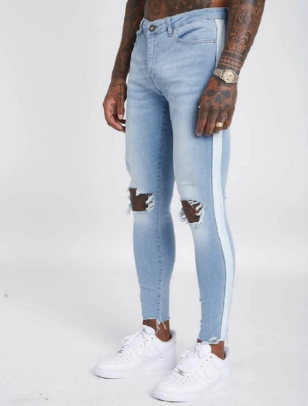 CALÇA JEANS CLARA DESTRÓYED JOELHO E BARRA